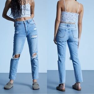 PACSUN Distressed High Rise Mom Jeans Medium Wash sz 27